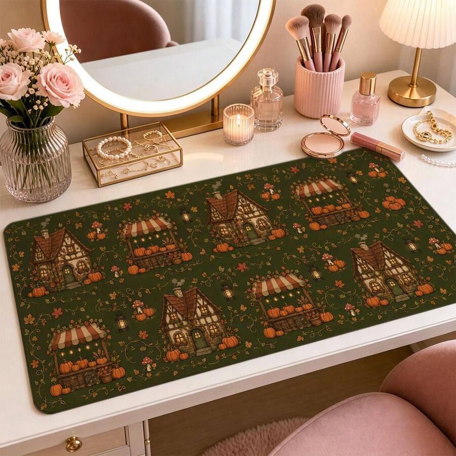Country Style Pumpkin Market Large Mouse Pad, Autumn Halloween Desk Mat, Extended Keyboard Pad, Polyester Surface With Rubber Bottom, Suitable For Gaming, Home Office, Study Desk Decoration And Autumn Gifts, 3 Sizes Available - View 1