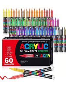 24pcs/36pcs Colorful Soft Tip Acrylic Marker Set, Large Capacity DIY Planner Brush Pens, Coloring Painting Pens, Large Capacity Graffiti Pens, Suitable For Office, Study, Painting, Marking, Stone Blocks, Back To School Season, Random Colors, Random Packaging - Random Color - View 2