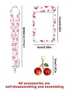 Exquisite Cherry Bag Charm, Cherry Keychain, And Cute Cherry-And-Bow Patterned Id Card Case. Student ID Card Holder, Bus Card, Bank Card, Document Storage, Suitable For School, Office, Travel, Birthday Gift, Party Favor, Halloween And Christmas Gift - Multicolor - View 10