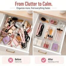 Kotak Penyimpanan Laci Plastik Transparan Besar - Nampan Pengatur Laci Kamar Mandi Akrilik - Pembagi Laci Dapur Heavy Duty untuk Peralatan Masak - Kotak Makeup Anti-Slip, Kotak Penyimpanan Meja dan Kamar Tidur - Clear - View 3