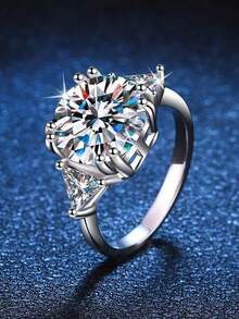 1pc Elegant Cubic Zirconia Ring, Sparkling Engagement & Wedding Ring, Symbol Of Eternal Love - Silver - View 1