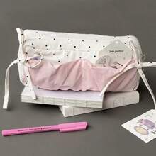 White Snowflake Pattern Pencil Case, Large Capacity Student Pencil Box, Cosmetic Storage Bag, Stationery, Simple And Unique - Multicolor - View 4