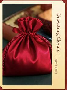 10pcs Burgundy Satin Drawstring Gift Bags, Pearl Tassel Candy Bags, Wedding Party Favor Bags, Bridal Shower Return Gift Storage Bags, Suitable For Jewelry And Small Gifts - A - View 5