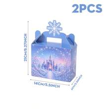 2/5/8/10/12個裝可攜式紙製禮物盒，藍紫色冬季城堡印花搭配雪花圖案，長方形手提禮物盒，頂部雪花鏤空設計，適合禮品包裝、冬季仙境主題生日與節日派對用品 - 冰雪城堡 - 查看 8