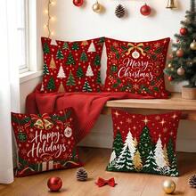 4pcs/1pc Christmas Tree Pattern Pillow Case Without Insert, Single-Sided Printed Pillow Case, Suitable For Living Room, Bedroom, Home Decor, All-Season Pillow Case - Multicolor - View 10