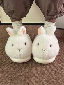 Women's Autumn/Winter Rabbit Slippers, Casual Cute Cartoon Animal White Rabbit Plush Comfortable Warm Indoor House Slippers - White - View 2