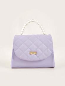 1pc Girls Quilted Diamond Pattern Metal Butterfly Decor Fashion Pearl Handbag Shoulder Crossbody Bag - Diamond Quilting - View 7