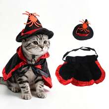 Pet Halloween Costume Set, Cute Witch Hat And Cape Outfit, Suitable For Cats And Dogs, Spooky Pumpkin And Spider Pattern Dress Up Clothes, Fun Party Photo Props, Suitable For Puppies And Kittens - Multicolor - View 2