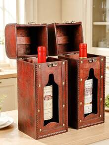 1pc Hollow Wooden Wine Storage Box European Vintage Style Dark Brown Rectangular Hollow Carved Details Dustproof Storage & Display Dual Use Wine Bottle Rack Suitable For Kitchen Restaurant Bar / Housewarming Gift - View 6