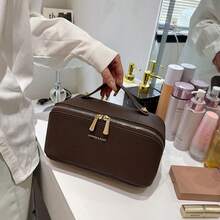 Large Capacity Travel Makeup Bag PU Leather Handheld Cosmetic Bag Unisex Toiletry Bag, Travel Essential - Multicolor - View 3