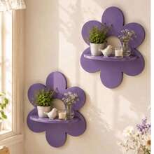 Bohemian Wooden Purple Flower Shaped Wall Crystal Storage Shelf Home Decor Craft - Purple - View 5