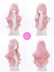 alicegarden 26-Inch Long Synthetic Wig Featuring A Natural Wavy Style In A A Stunning Pink. Designed With Bangs , This False Hairpiece Is Perfect For Ms Daily Party Cosplay Use, Offering A Natural And Natural Durable Wig Gift For Ladies. - Pink - View 9