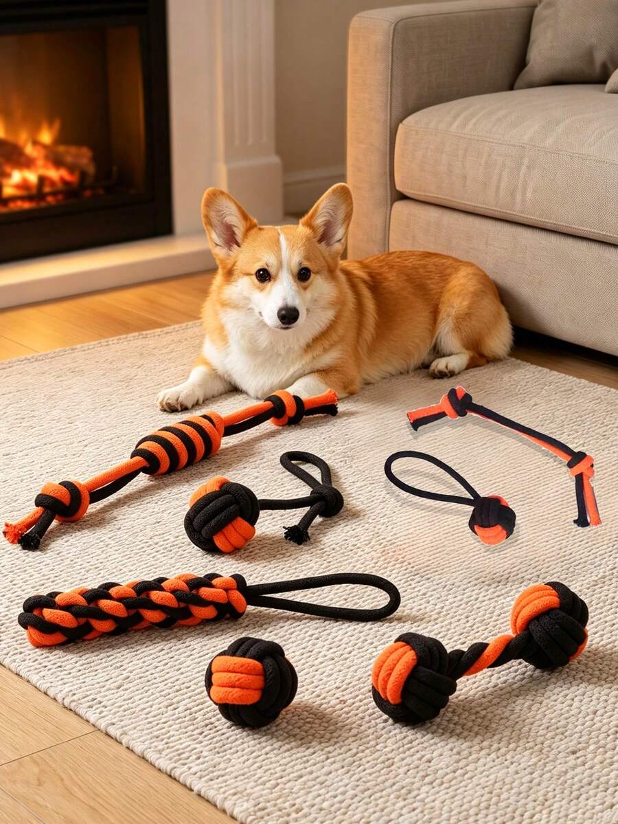 3/4/7 Piece Halloween, Halloween Toys, Dog Rope Chew Toy Set, Rope Chew Toys, Puppy Interactive, Puppy Teething, Cleaning, Puppy Training Teeth, Machine Washable, Ultra Durable, Great For Agility Training, Pulling - Multicolor - View 1