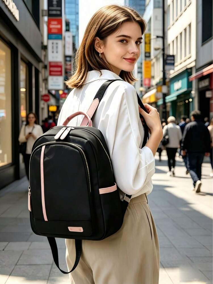 1PC Large Capacity Women's Waterproof Backpack, New Large Capacity Casual Versatile College Style Backpack, Korean Version Multi-Pocket Casual Daily Backpack, Lightweight Scratch-Resistant Nylon University School Bag, Multi-Function Office Work And Weekend Travel Mom Backpack, Essential For Travel, Business Trip And Outdoor - Multicolor - View 3