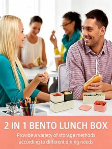 Bento Box, 2-In-1 Stackable Lunch Box, Suitable For Adults And Children, With Utensils, Leak-Proof Snack Box, With Compartments, Suitable For School, Office, Camping, Microwave And Dishwasher - Multicolor - View 10