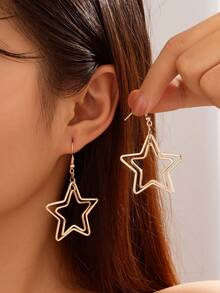 1pc Women's Luxury Minimalist Geometric Design Earrings, Fashionable Versatile For Daily Wear And Party - Gold-e1559C - View 1