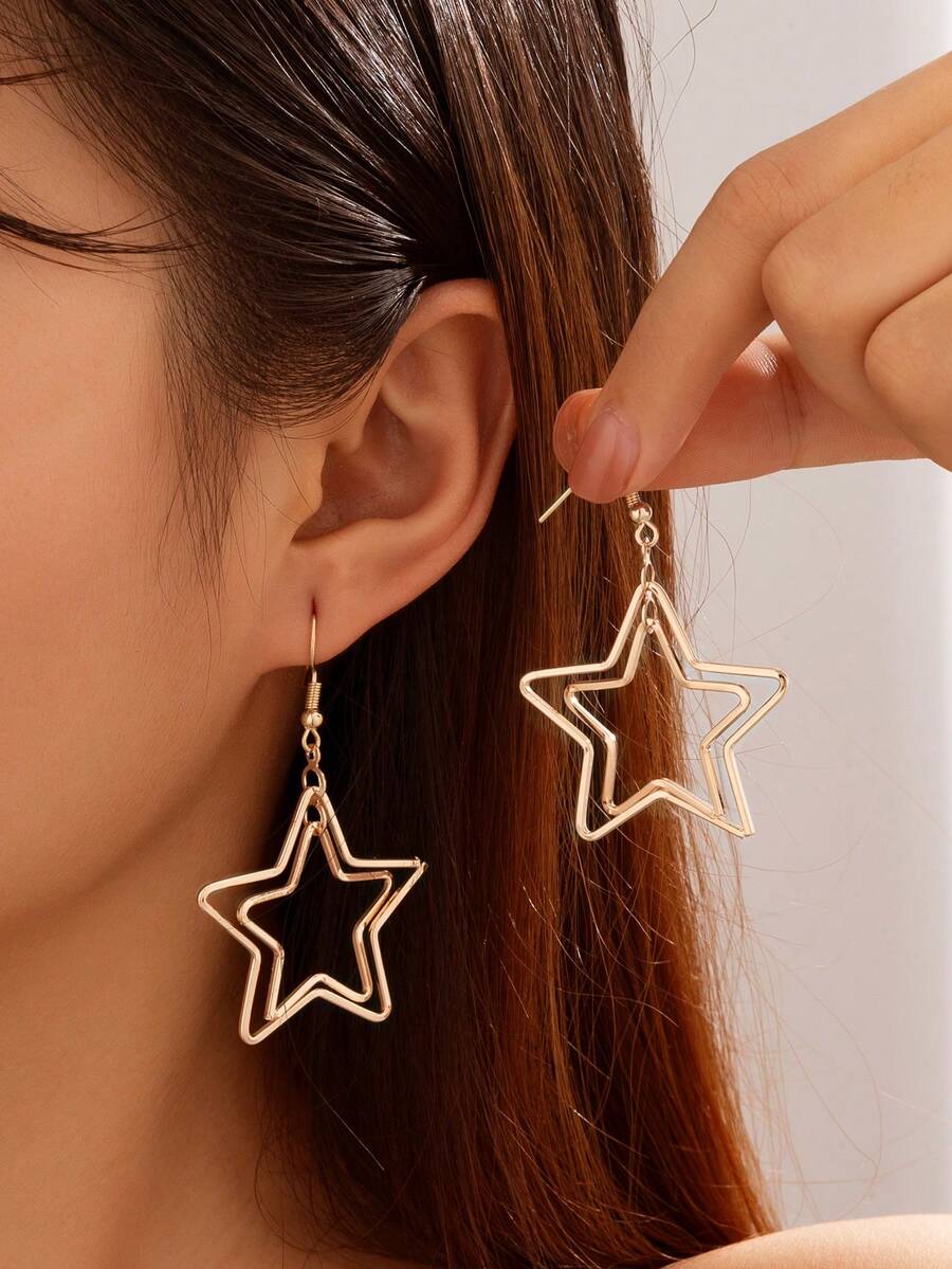 1pc Women's Luxury Minimalist Geometric Design Earrings, Fashionable Versatile For Daily Wear And Party - Gold-e1559C - View 1