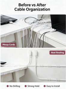 10/30/50/100pcs Transparent Self-Adhesive Cable Clips, No-Drill Wire Organizers, For Cable Management And Fixing, Suitable For Home, Office, Bedside Table, Desk, Wall, Car And Home Office Scenarios, Applicable For USB Cables, Power Cords And Ethernet Cables - Multicolor - View 10