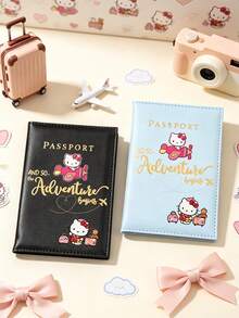 Hello Kitty Pattern PU Leather Passport Case Cover With Card Slots, Gold Letter Cute Travel Document Holder Essentials Organizer For Women Couples - Multicolor - View 1