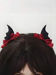 2pcs Women's Decorative Hair Accessories With Wings And Bows, Hair Clips, Halloween Back To School Season Set - Multicolor - View 5