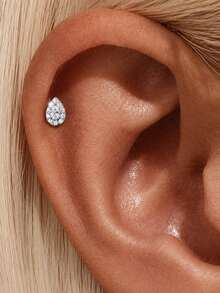 AnlaScheer 1pc 0.03-0.5ct Moissanite 925 Sterling Silver Halo Flat Back Cartilage Helix Piercing Ear Stud, Women's Engagement Wedding Bridal Jewelry - Silver - View 3