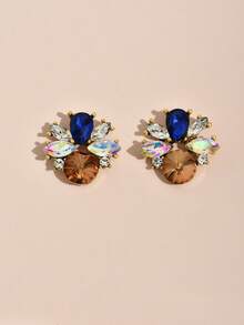 1 Pair Fashionable Versatile Colorful Rhinestone Stud Earrings, Vintage Luxury Gentle Personalized Elegant Earrings - Earrings - View 12
