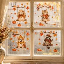 1/4 Hojas de Adhesivos para Ventanas con Diseño de Ardilla de Dibujos Animados Lindos, Calcomanías Estáticas Reutilizables con Hojas de Arce y Calabaza para Decoración de Vidrio de Habitación Infantil en Otoño y Acción de Gracias - Multicolor - Ver 7