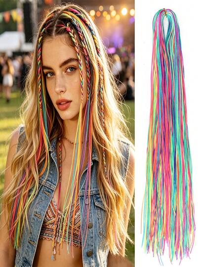 10/50/80/100pcs Gradient Multicolor Hair Ties With Knots, Sturdy Rainbow Braiding Cords, Fashionable Gradient Color Hair Yarn Ropes, Hair Styling Accessories, Halloween Hair Decorations