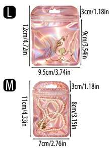 20pcs Laser Iridescent Pink Self-Sealing Jewelry Bags, Moisture-Proof Dust-Proof Anti-Oxidation, Portable Storage For Earrings Necklaces Accessories - Multicolor - View 3