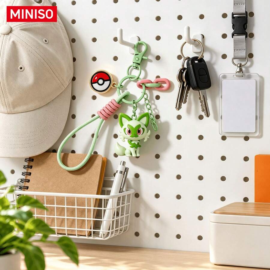 MINISO Pokemon Sprigatito Character Keychain With Green Rope Strap And Pokeball Charm For Handbag Backpack Keys, Birthday, Christmas Gift - Style 1 - View 1