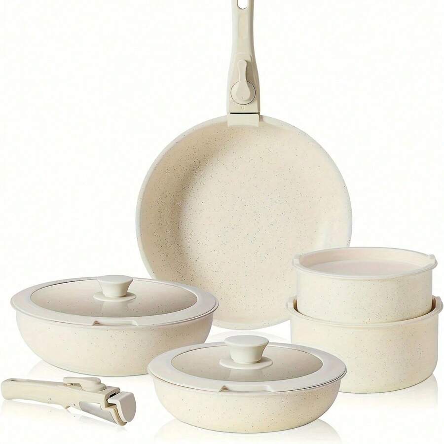Non-Stick Cookware Set: 4/5 Piece Non-Stick Cookware Set - Cookware Set With Detachable Handles, Suitable For Induction Cooktop, Dishwasher And Oven. Home Cookware, Kitchenware, Tableware, Frying Pan