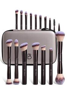 BS-MALL 17pcs Set Kuas Makeup Kopi Ultra Lembut Ramah Kulit, Desain Dua Kepala Profesional dengan Tas Penyimpanan Cokelat, Set Alat Makeup yang Sangat Menarik - Coffee Brown - View 13