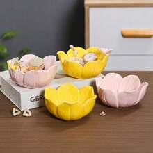 Tulip Shape Flower Jewelry Tray Solid Ceramic Jewelry Holder Organizer Elegance Petal Design Trinket Tray Table Decoration - Multicolor - View 2