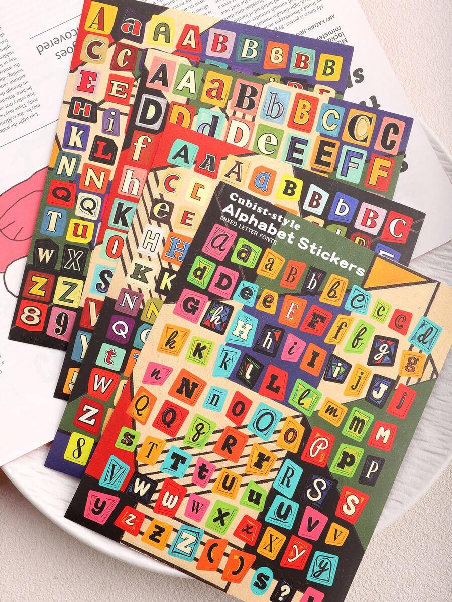 4 Sheets English Letter Stickers, Number Stickers, Symbol Stickers, Label Stickers, Set, Vintage DIY Stickers, Creative Stickers, Stationery Stickers, Junk Journal Scrapbook Supplies Set, Letter Stickers, Suitable For Scrapbooking - Multicolor - View 1