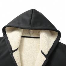 Men's Autumn/Winter Thermal Lined Thick Hooded Zip-Up Sweatshirt Solid Color - Black - View 7