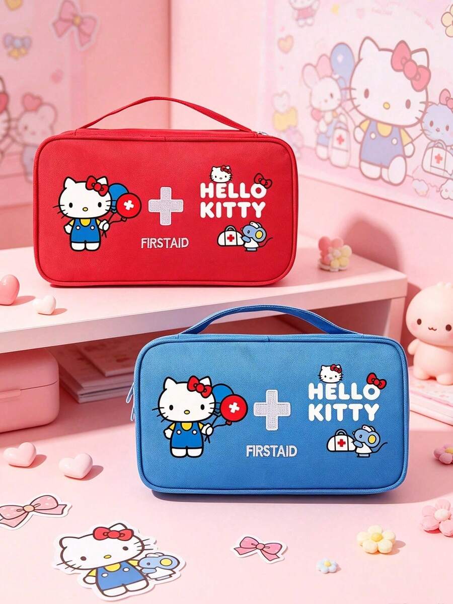 SANRIO Hello Kitty Print Large Capacity Emergency First Aid Pouch, Multi-Pouch Travel Storage Bag With Zipper & Handle, Portable Organizer For Home & Outdoor - Multicolor - View 1