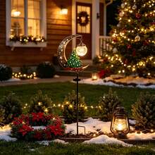 Christmas Moon Shaped Solar Ground Light, Outdoor Waterproof Auto-On Garden Yard Holiday Iron Art Decorative Lawn Light - Christmas Tree Letter Cake Topper - View 2