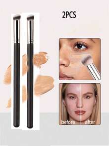 1/2/3pcs 370 Concealer Brush, Soft Dense Bristles Seamless Blending Makeup Brush, Portable Face Blush Makeup Brush Suitable For Beginners - Black - View 6