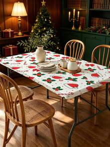 1pc Christmas Element Elastic Band Elastic Edge, Rectangular Design, Anti-Slip Elastic, Waterproof, Oil-Proof, Scratch-Resistant, Suitable For Dining Table, Folding Table, Kitchen, Party, Picnic, Camping And Home Decor. - Multicolor - View 8