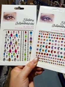 3/1pc Mixed Mini Colorful Face Gems Stickers,3D Self‑Adhesive Stars, Moon, Water Droplets Rhinestone Crystal Face Body Stickers For Rave Festival Party Eye Makeup Decor - Multicolor - View 6