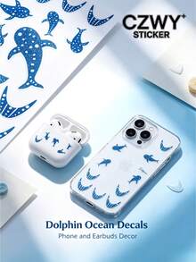 1pc Ocean Dolphin Theme Decorative Sticker, Polka Dot Dolphin With Crescent Moon Design Combination Pattern, Self-Adhesive Backing, Comes With Tweezers, Suitable For IPad, Laptop, Notebook, Earphones And Other Decorations - Whale Design - View 1