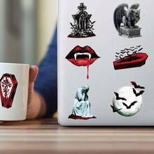 50Pcs Clear Dark Vampire Halloween Stickers, Gothic Red‑Tone Spooky Decals For Gift Wrapping Journal Water Bottle Craft Deco - 50pcs/set - View 7