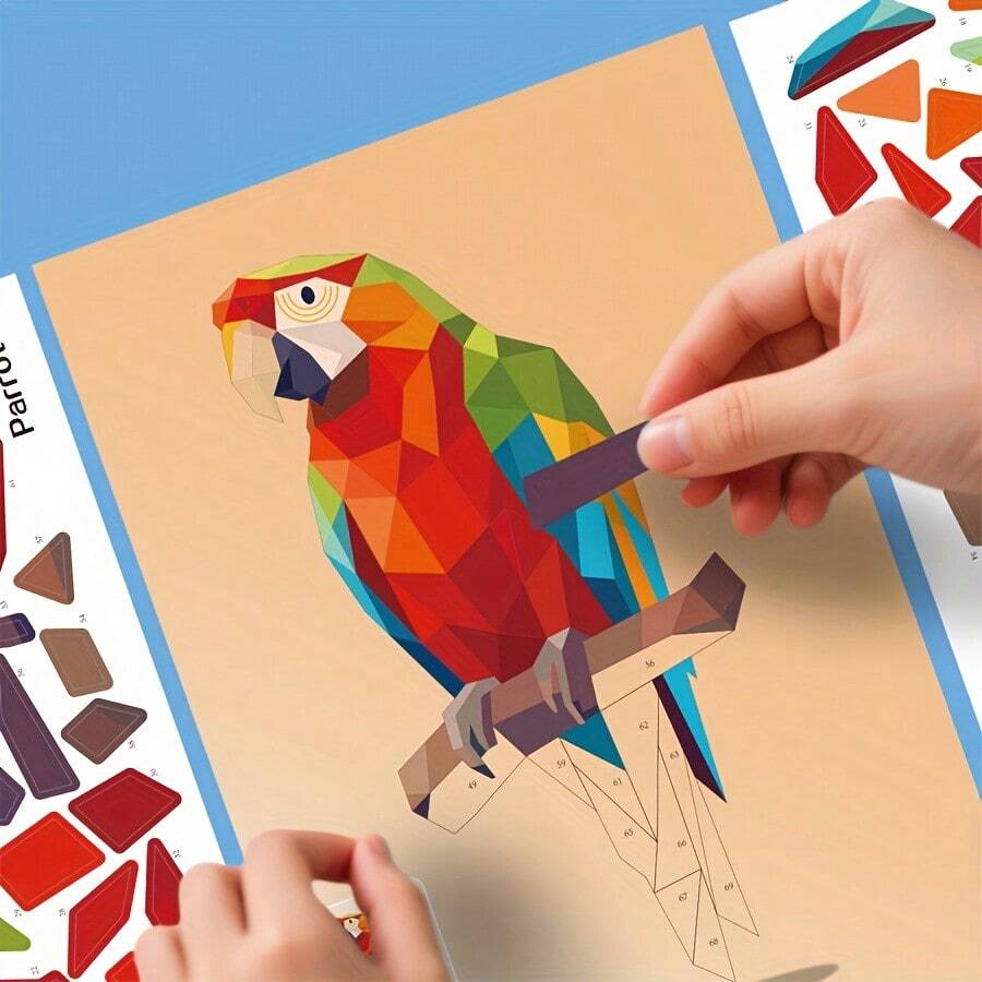 1pc Sticker Puzzle - Children's 3D Geometric Collage Sticker, Handmade DIY Intellectual Puzzle Sticker, Focus Early Education Educational Toy, Educational Activity Book, Suitable For Adults, Cultivate Creativity And Motor Skills, Includes Animals, Shapes, Colors - Birthday, Christmas, Halloween Gift Idea - Multicolor - View 1