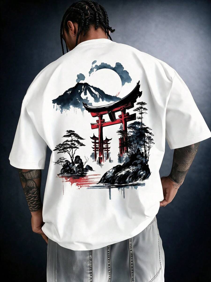 1pc Men's Fashionable Printed Loose Short Sleeve T-Shirt | Exquisite Design | Essential For Summer | Easy To Match, Showcasing Your Style - White - View 1