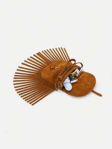 1 buah Tas Selempang Rumbai Vintage untuk Anak Perempuan, Tas Selempang dengan Penutup Tekstur Matte, Tas Bahu, Tas Kecil Serbaguna untuk Komuter Anak Perempuan dengan Berbagai Warna - Suede M2268 - View 12