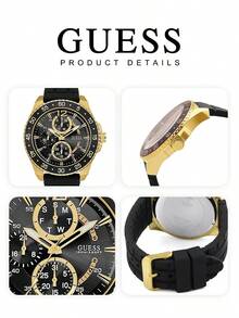 GUESS W0798G3 大膽風格男士腕錶，金色錶圈黑色橡膠錶帶，多功能錶盤，適合戶外街頭風 - W0798G3 - 查看 7