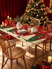 1pc Christmas Element Elastic Band With Elastic Edge, Rectangular Design, Anti-Slip Elastic, Waterproof, Oil-Resistant, Scratch-Resistant, Suitable For Dining Table, Folding Table, Kitchen, Party, Picnic, Camping And Home Decor - Multicolor - View 2