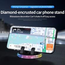 1pc Car Phone Holder, Rhinestone Car Phone Mount, 360° Adjustable Car Dashboard Phone Holder, Self-Adhesive Car Phone Holder, Suitable For Most Phones - A - View 3