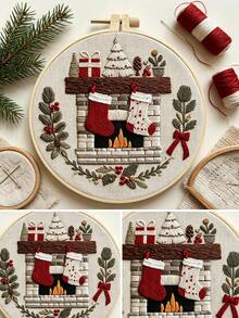 1 Set Christmas Handmade Embroidery Kit, Suitable For Beginners, DIY Handmade Material Pack, Colorful Fabric, Seasonal Artwork, Suitable For Holiday Gifts, Home Decor, Office Handmade Art, Gifts For Friends Or Family - Multicolor - View 3