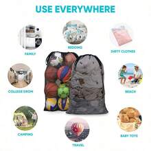 Heavy Duty Mesh Laundry Bag, Large Laundry Drawstring Bag, 60x90cm, 23.62x35.43in, Suitable For College, Dorm, Travel, Home And Apartment - A - View 5